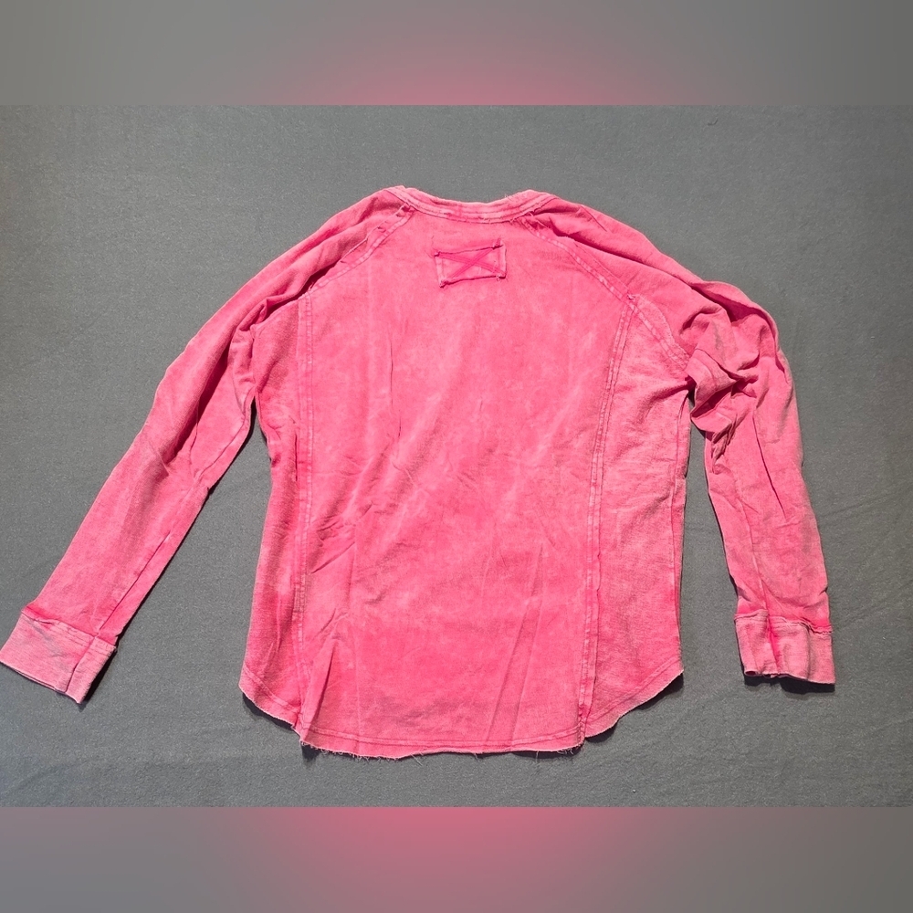 Zenana NEW In Bag Women's Pink Mineral Wash Henley Medium PTP 23 - Picture 3 of 6
